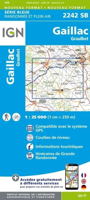 Carte randonnée Gaillac - Graulhet | série Bleue IGN — recto