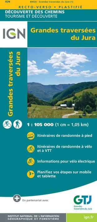 Carte randonnée chemin de Grandes traversées du Jura IGN — recto