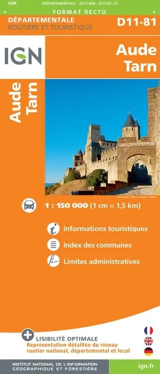 Carte routière IGN D721308 - D11-81 Aude Tarn — recto