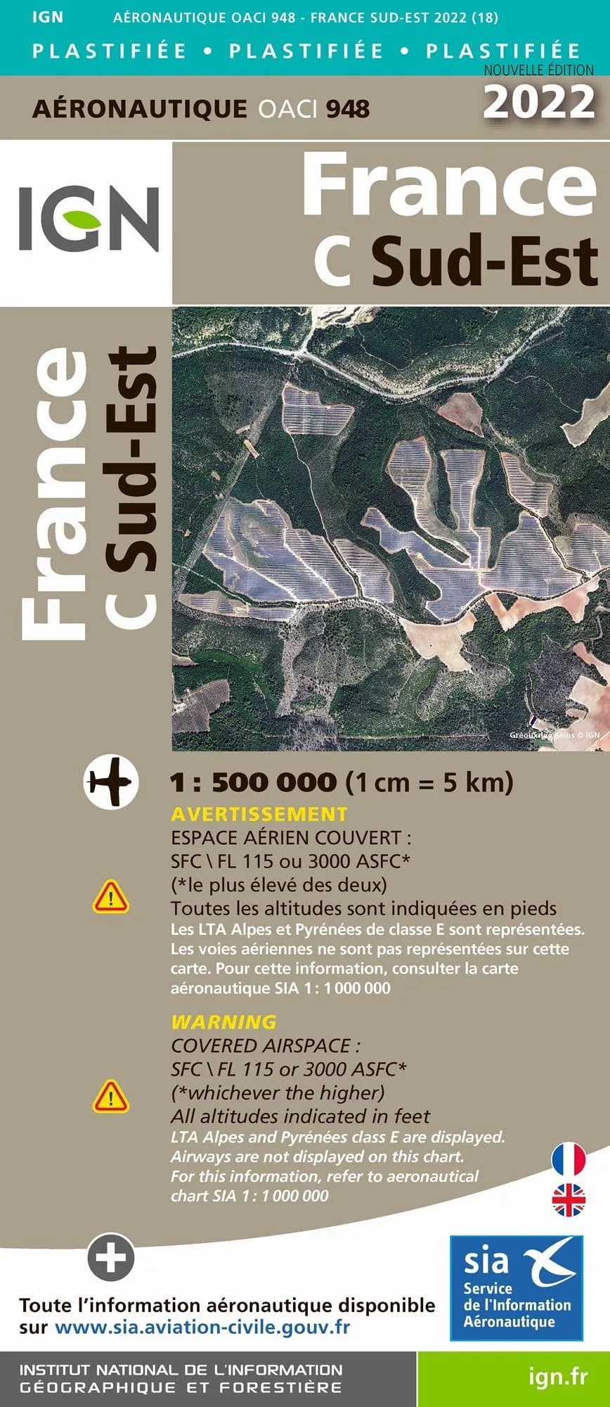 Carte IGN OACI948 - France Sud-Est Plastifiée 2022 — recto