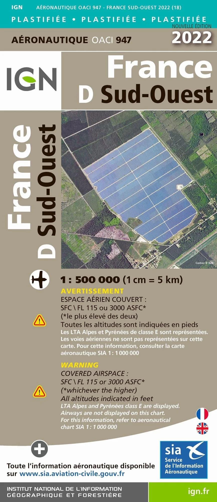 Carte IGN OACI947 - France Sud-Ouest Plastifiée 2022 — recto