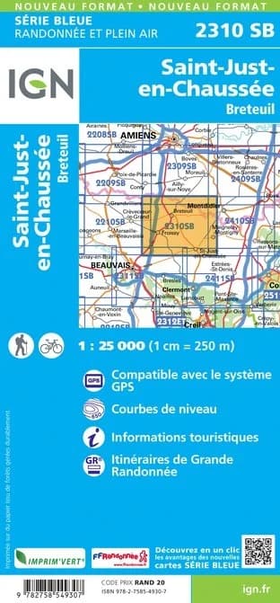 Carte randonnée Saint-Just-en-Chaussée.Breteuil | série Bleue IGN — recto