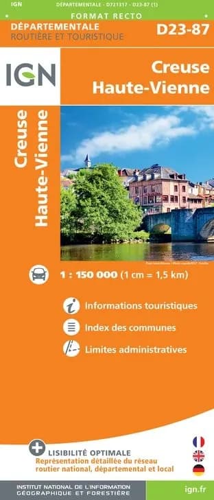Carte routière IGN D721317 - D23-87 Creuse Haute-Vienne — recto