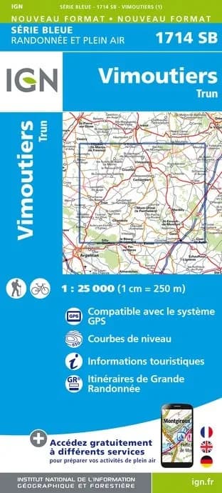 Carte randonnée Vimoutiers Trun | série Bleue IGN — recto