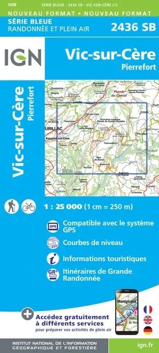 Carte randonnée Vic-sur-Cère/Pierrefort | série Bleue IGN — recto