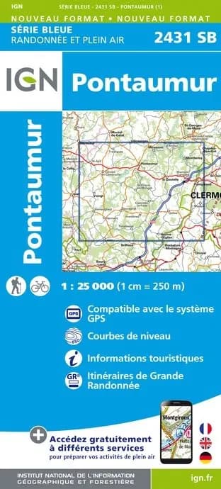 Carte randonnée Pontaumur | série Bleue IGN — recto