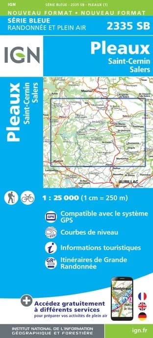 Carte randonnée Pleaux/St-Cernin Salers | série Bleue IGN — recto