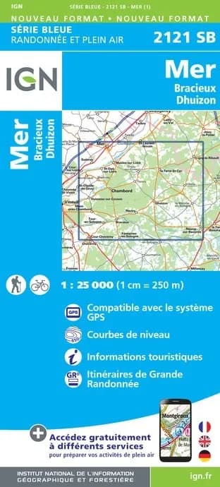 Carte randonnée Mer/Bracieux/Dhuizon | série Bleue IGN — recto