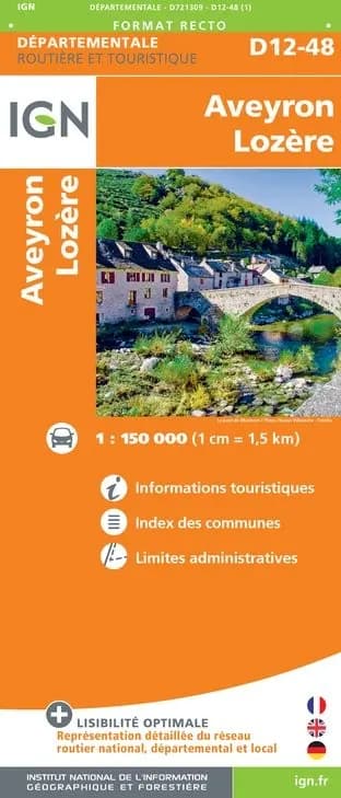 Carte routière IGN D721309 - D12-48 Aveyron Lozère — recto