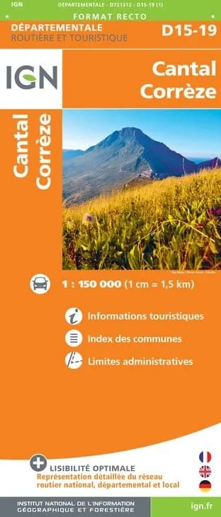 Carte routière IGN D721312 - D15-19 Cantal Correze — recto