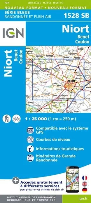 Carte randonnée Niort/Benet/Coulon | série Bleue IGN — recto