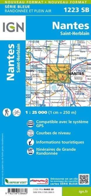 Carte randonnée Nantes/Saint-Herblain | série Bleue IGN — recto