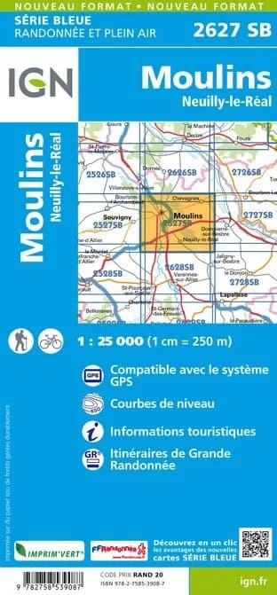 Carte randonnée Moulins/Neuilly le Réal | série Bleue IGN — recto