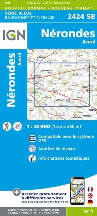 Carte randonnée Nerondes/Avord | série Bleue IGN — recto