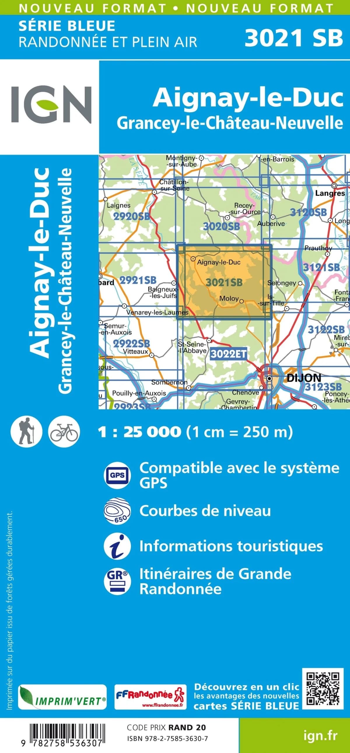 Carte randonnée Aignayle le Duc/Grancey le Château Neuvelle | série Bleue IGN — recto