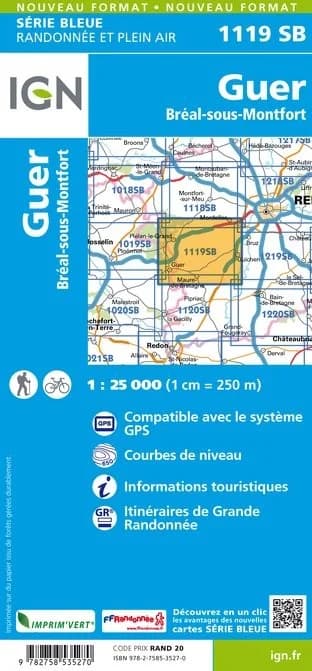 Carte randonnée Guer/Bréal-sous-Montfort | série Bleue IGN — recto