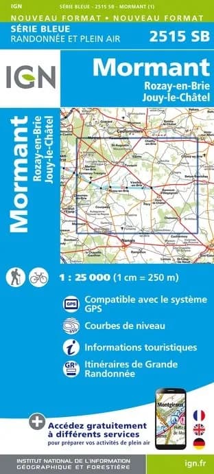 Carte randonnée Mormant/Rozay en Brie/Jouy le Châtel | série Bleue IGN — recto