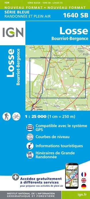 Carte randonnée Losse/Bourriot Bergonce | série Bleue IGN — recto