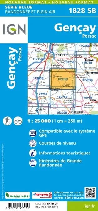 Carte randonnée Gençay/Persac | série Bleue IGN — recto