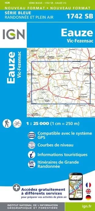 Carte randonnée Eauze/Vic Fezensac | série Bleue IGN — recto