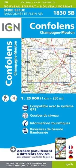Carte randonnée Confolens/Champagne Mouton | série Bleue IGN — recto