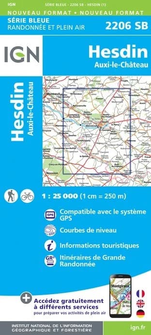 Carte randonnée Hesdin.Auxi-le-Château | série Bleue IGN — recto