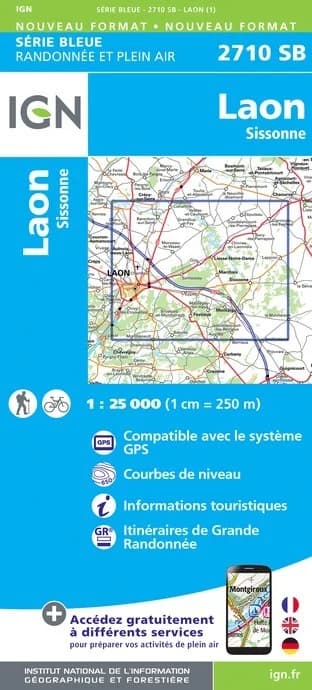Carte randonnée Laon/Sissonne | série Bleue IGN — recto