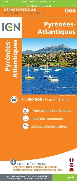 Carte routière IGN D721343 - D64 Pyrénées-Atlantiques — recto