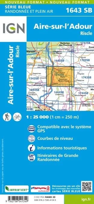 Carte randonnée Aire sur l'Adour/Riscle | série Bleue IGN — recto
