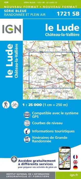 Carte randonnée Le Lude/Château la Vallière | série Bleue IGN — recto