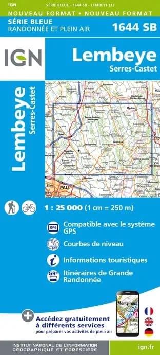 Carte randonnée Lembeye/Serres Castet | série Bleue IGN — recto