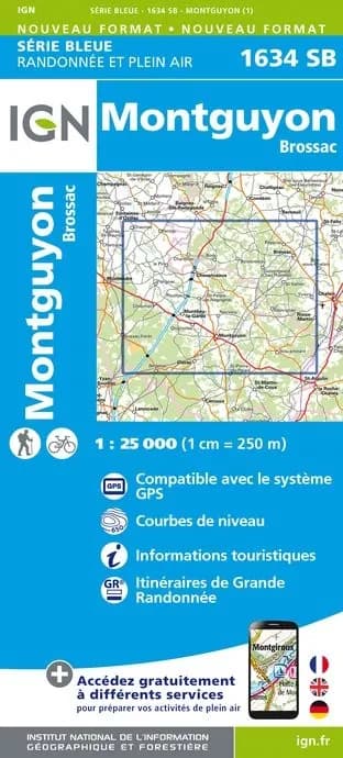 Carte randonnée Montguyon/Brossac | série Bleue IGN — recto