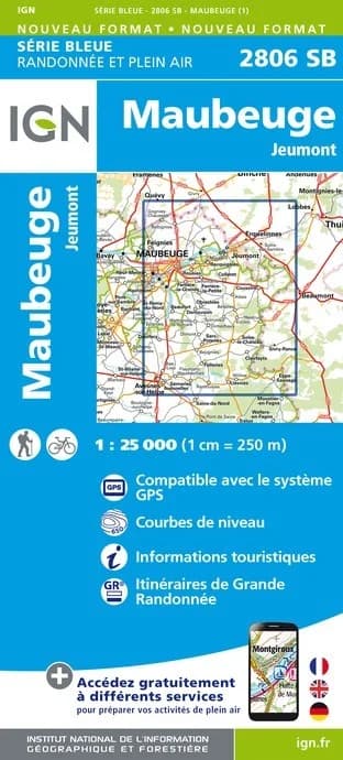 Carte randonnée Maubeuge.Jeumont | série Bleue IGN — recto