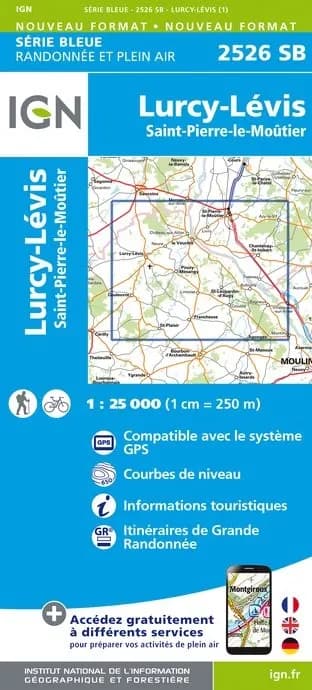 Carte randonnée Lurcy Levis/Saint-Pierre-le-Moûtier | série Bleue IGN — recto