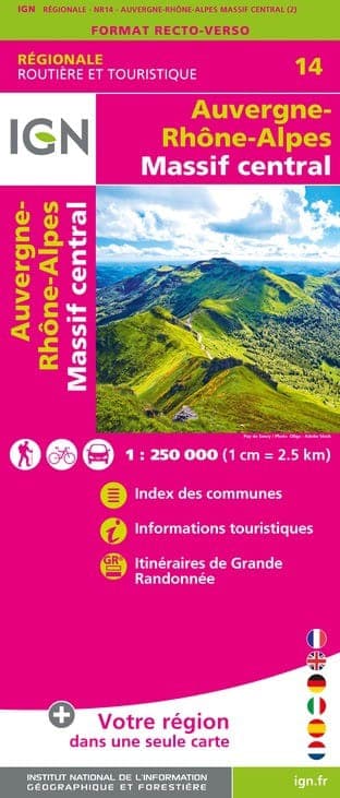Carte IGN NR14 - Nr14 Auvergne-Rhône-Alpes Massif Central - Recto/Verso — recto