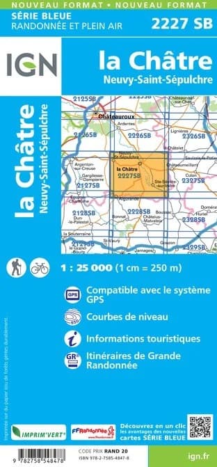 Carte randonnée la Châtre-Neuvy/St-Sépulchre | série Bleue IGN — recto