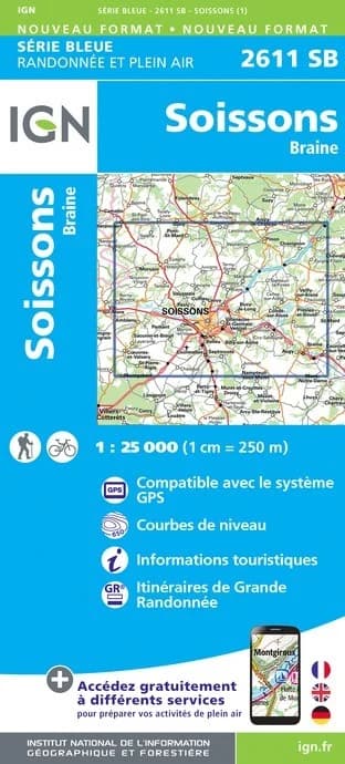 Carte randonnée Soissons.Braine | série Bleue IGN — recto