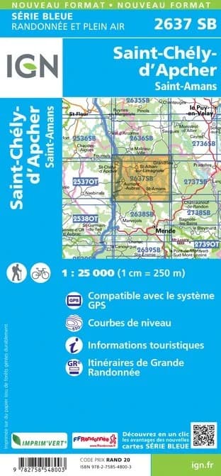Carte randonnée ST.Chély-d'Apcher | série Bleue IGN — recto