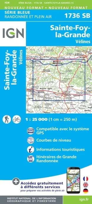 Carte randonnée Ste-Foy-la-Grande/Vélines | série Bleue IGN — recto