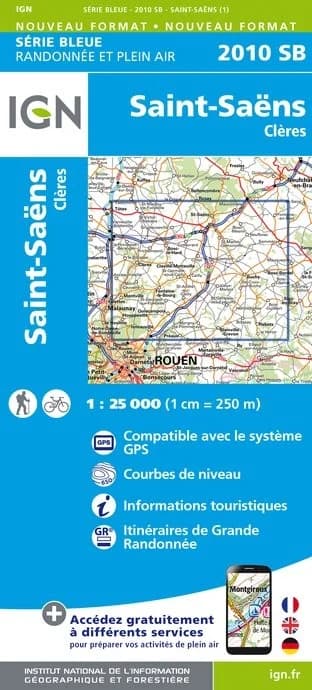Carte randonnée Saint-Saëns/Cleres | série Bleue IGN — recto