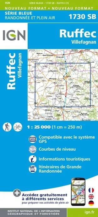 Carte randonnée Ruffec - Villefagnan | série Bleue IGN — recto