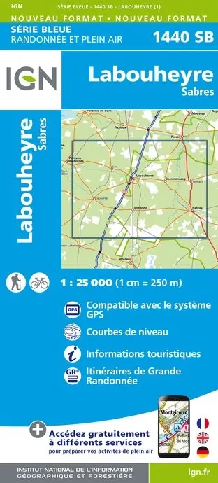Carte randonnée Sabres/Labouheyre | série Bleue IGN — recto
