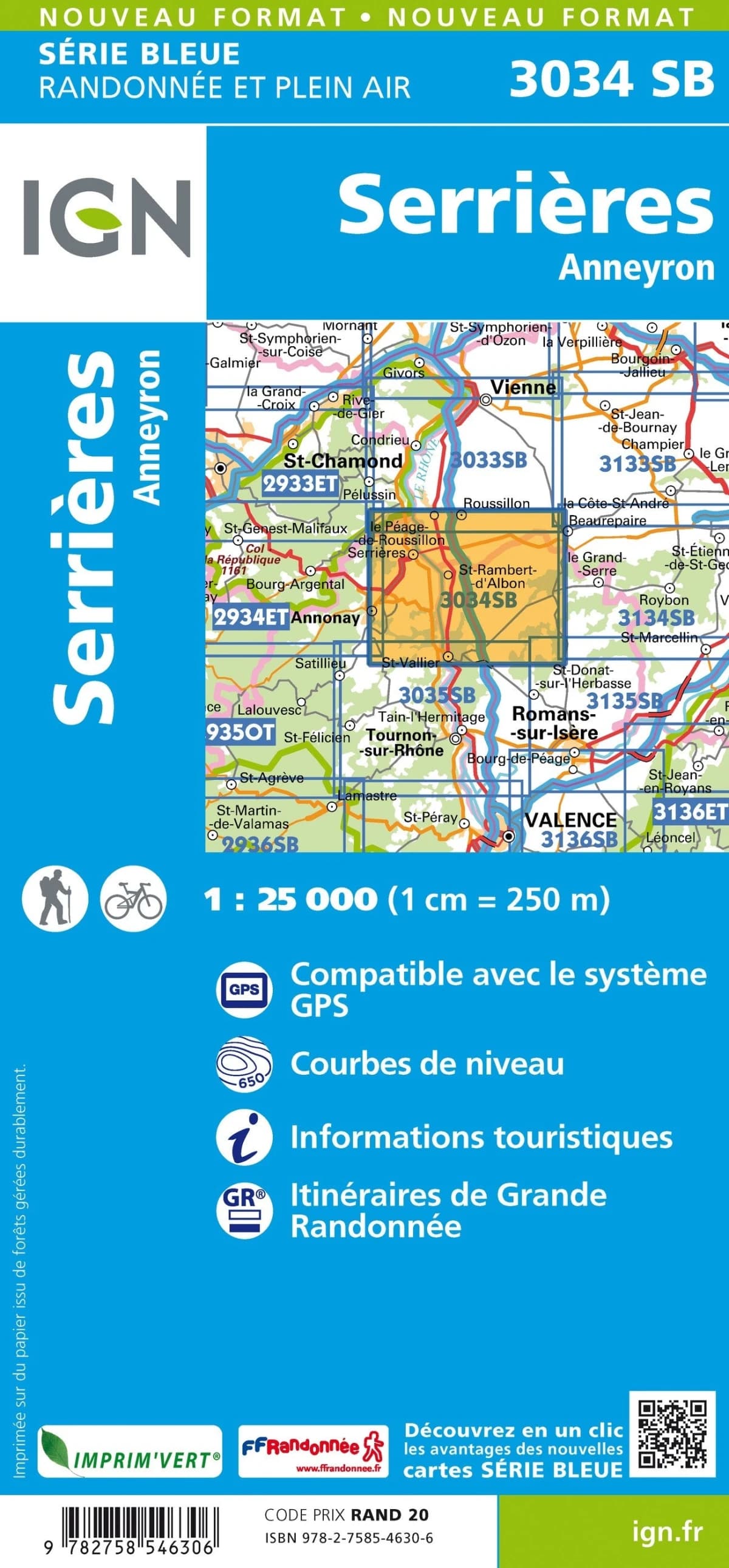Carte randonnée Serrières/Anneyron | série Bleue IGN — recto