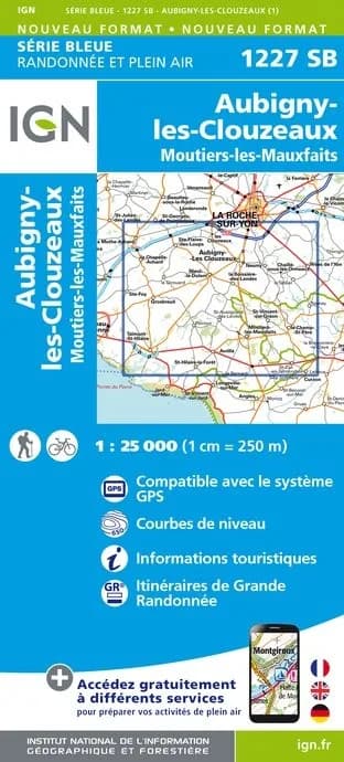 Carte randonnée la Roche-sur-Yon/Moutiers-les-Mauxfaits | série Bleue IGN — recto