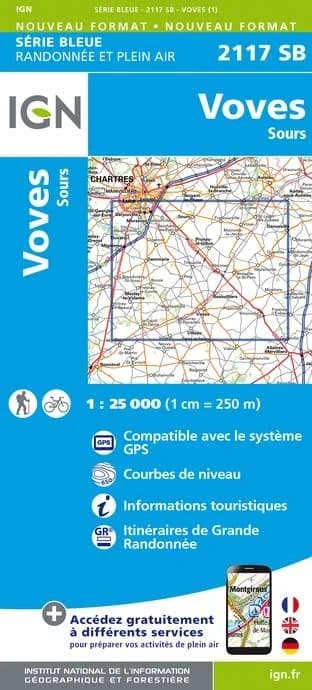 Carte randonnée Voves/Sours | série Bleue IGN — recto