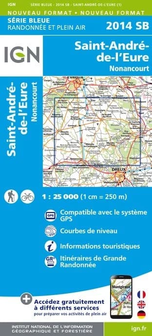 Carte randonnée Saint-André-de-L'Eure/Nonancourt | série Bleue IGN — recto