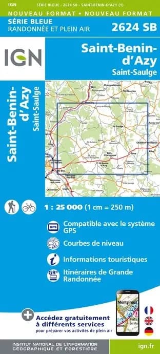 Carte randonnée Saint-Benin-d'Azy/Saint Saulge | série Bleue IGN — recto