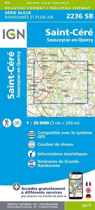 Carte randonnée Saint-Céré/Sousceyrac | série Bleue IGN — recto