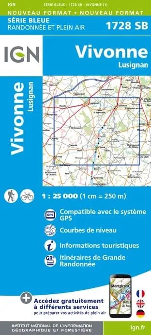 Carte randonnée Vivonne - Lusignan | série Bleue IGN — recto