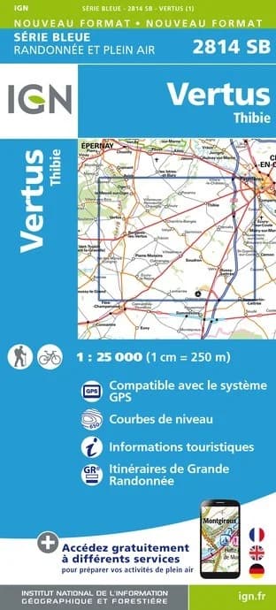 Carte randonnée Vertus/Thibie | série Bleue IGN — recto